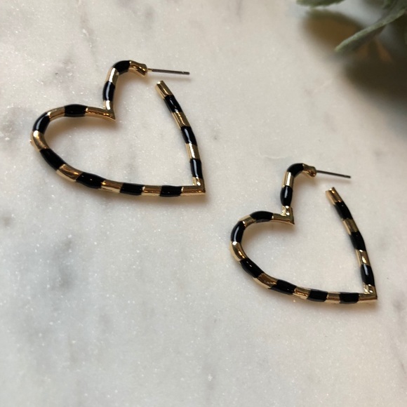 The Harriette - Black and Gold Banded Heart Hoops - Picture 4 of 4